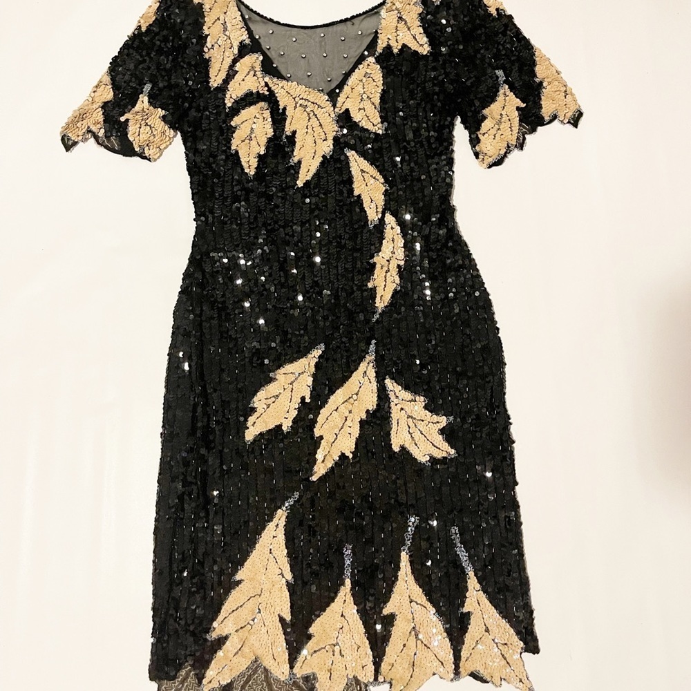 Vintage J.K. Laing 100% Silk Hand Beaded Formal Mini Dress size S
